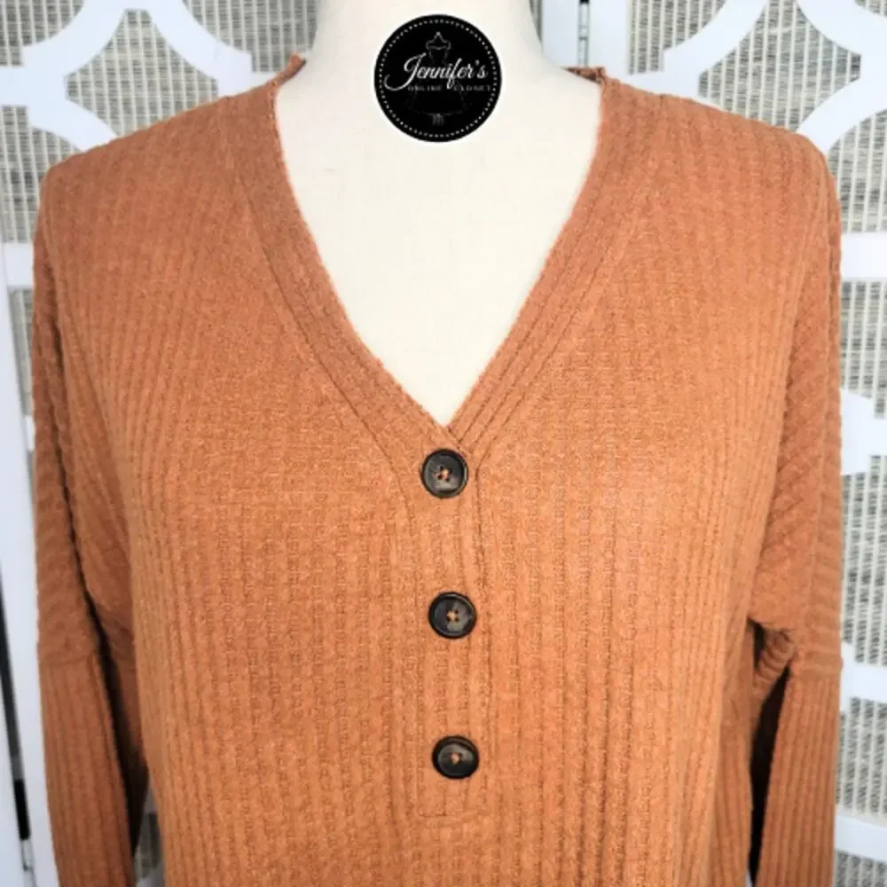 Natural Reflections Rust Basket Weave Raglan Sleeve Lightweight Sweater Size M